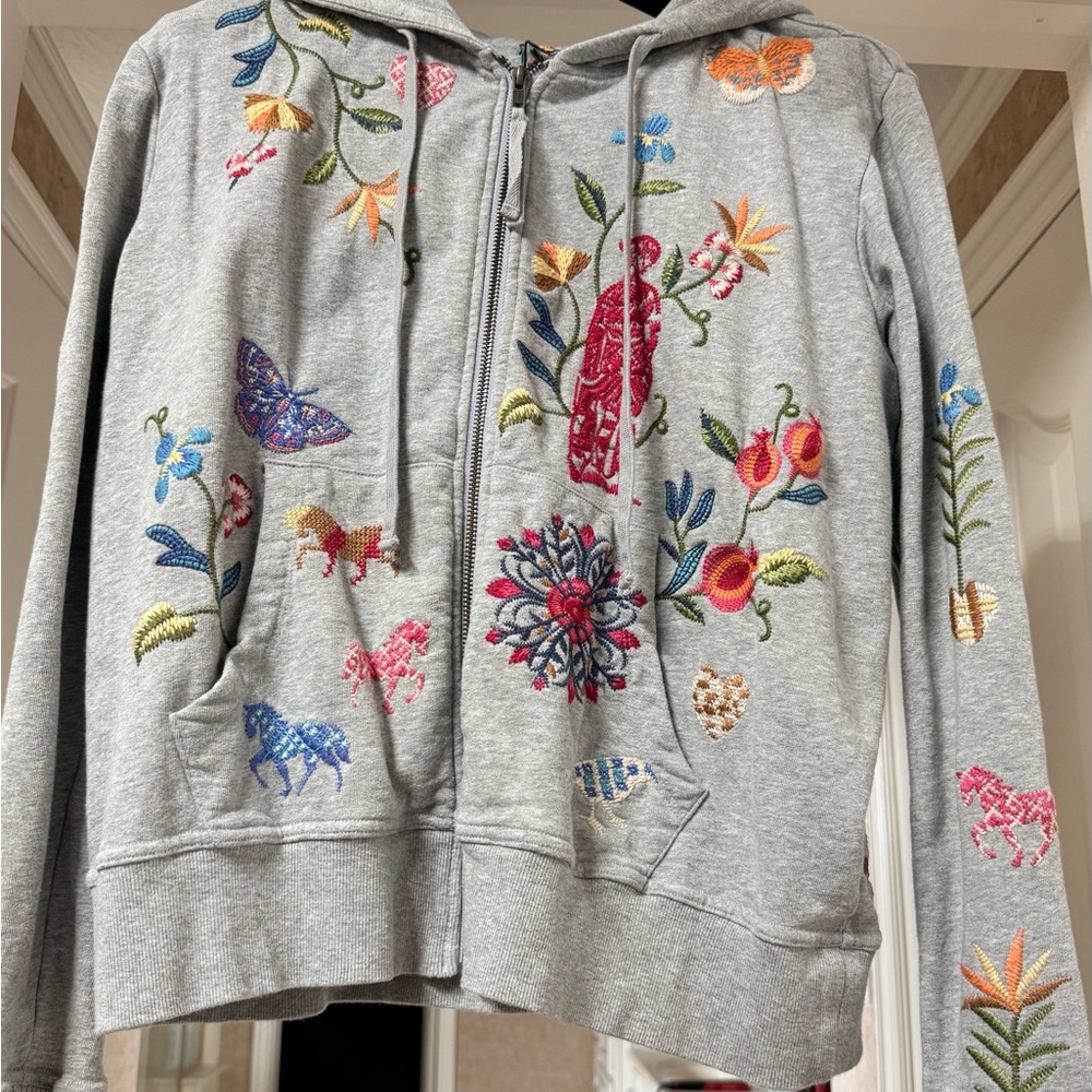 Johnny Was-Adela Heather French Terry Zipup Sweatshirt - Picture 11 of 12